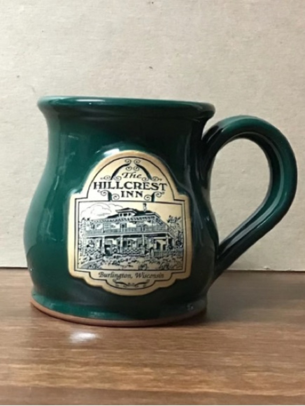 Hillcrest Inn Dark Green Ceramic Mug with Gold Crest